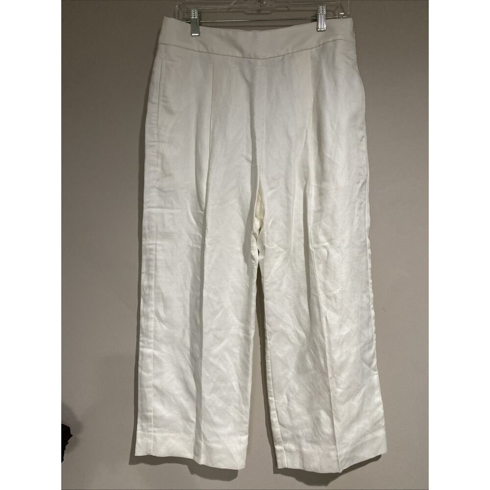J.Crew high-rise wide leg Ivory linen & Lyocell Blend Pleat Crop pants Sz 8 NWT